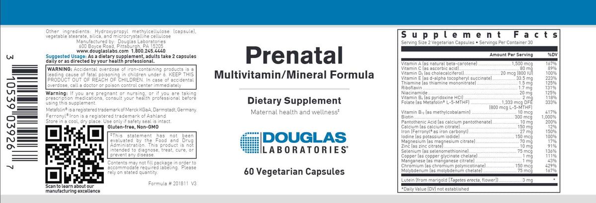 Prenatal Multivitamin/mineral formula 60 Veggie Caps