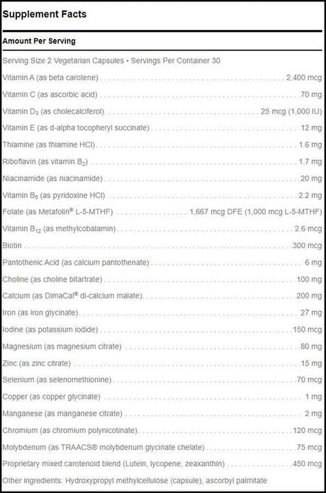 Prenatal Multivitamin/mineral formula 60 Veggie Caps