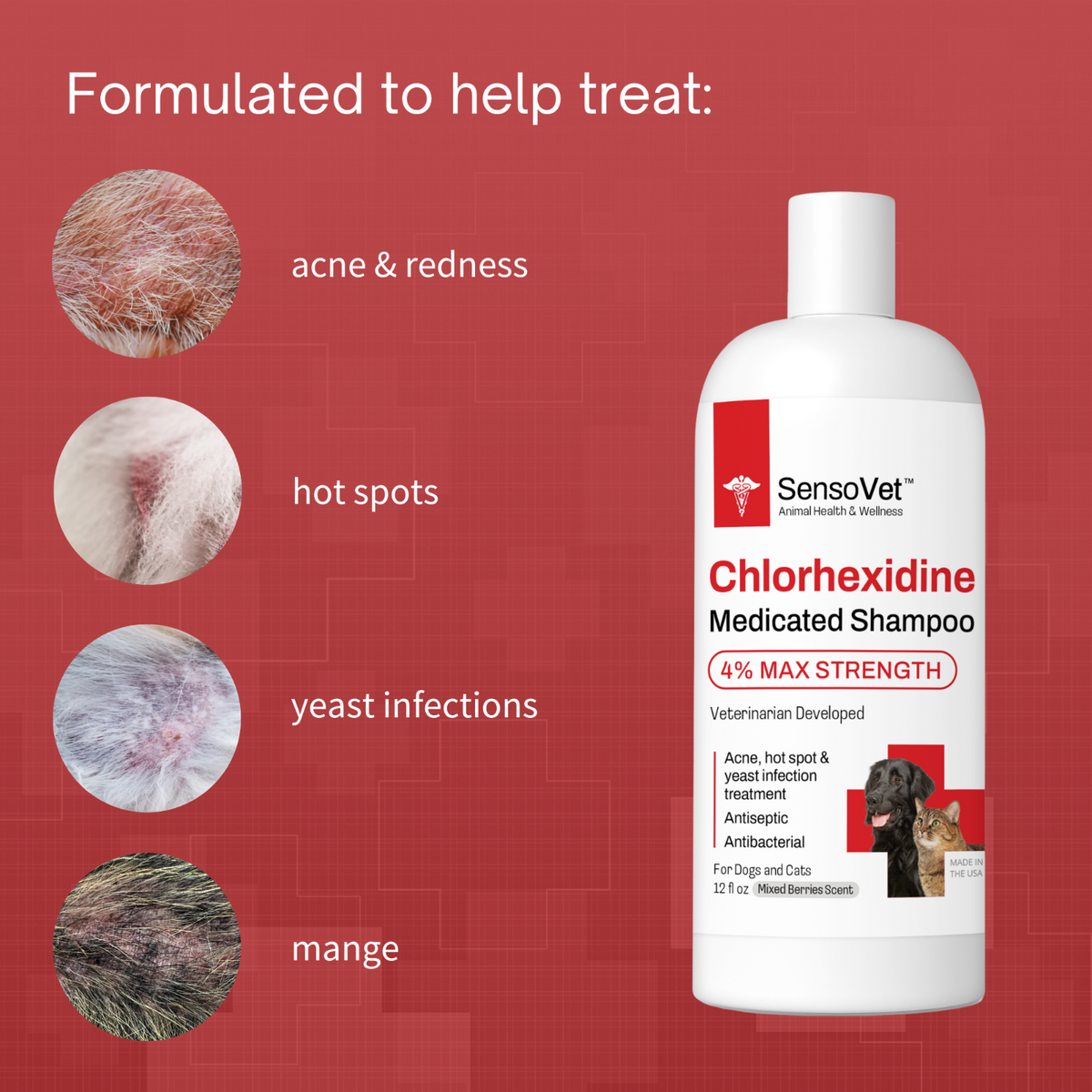 SensoVet Chlorhexidine 4% Max Strength Shampoo Medicated Shampoo for Dogs & Cats