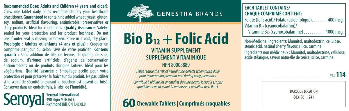 Bio B12 + Folic 60 Chewable tabs