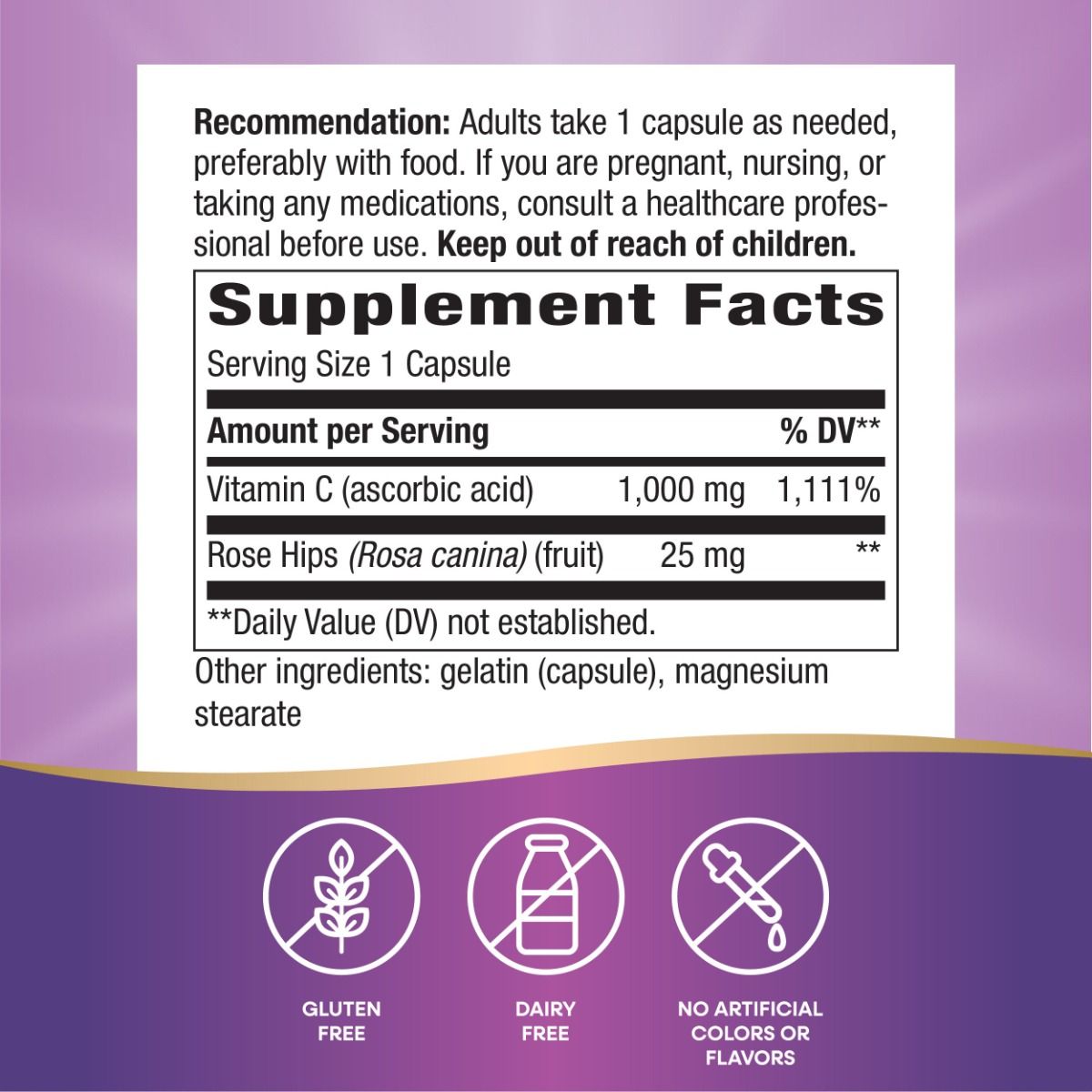Vitamin C 1000-Rose Hips 100 Capsules