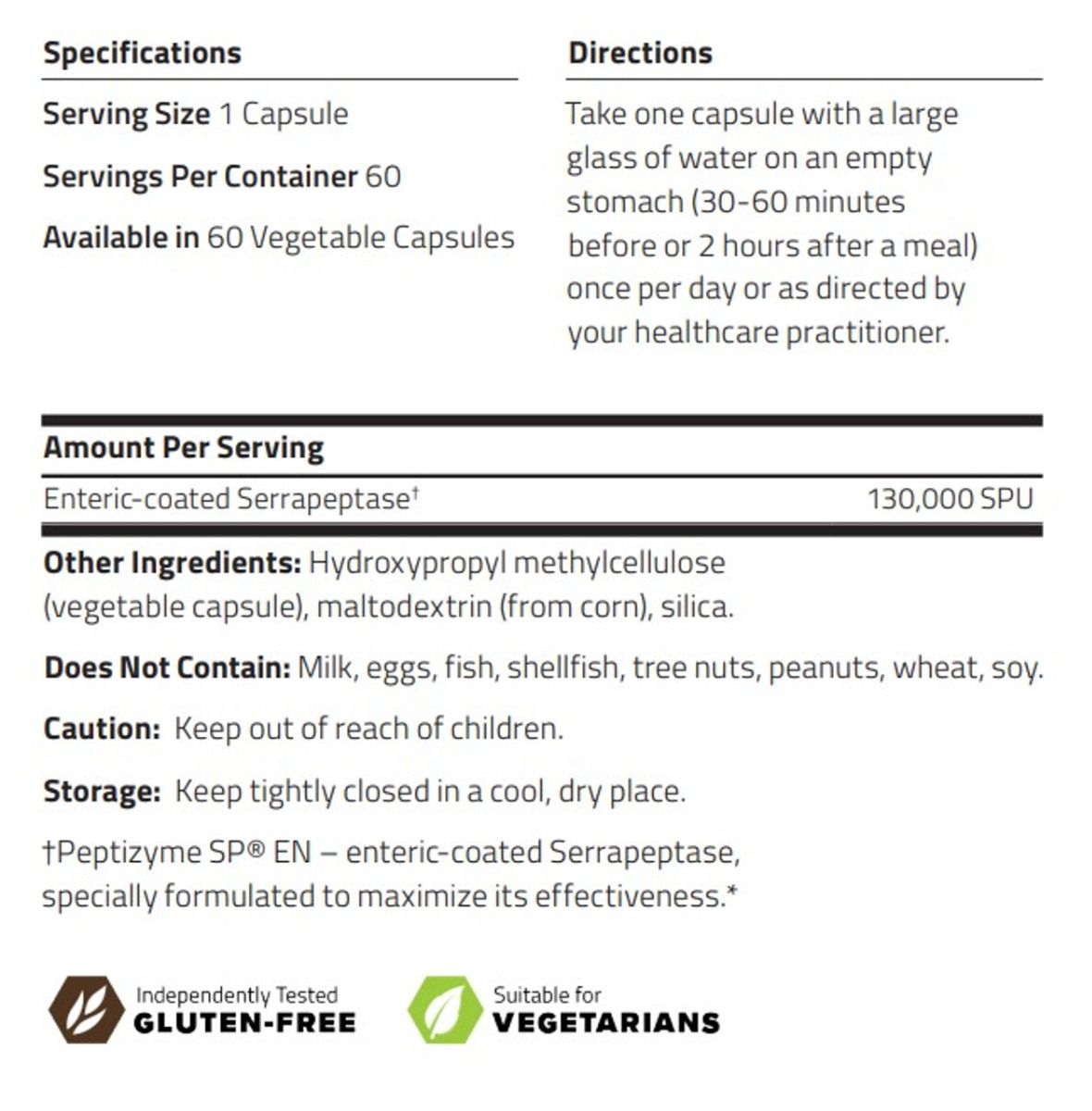 Serrapeptase HP 60Veggie Caps