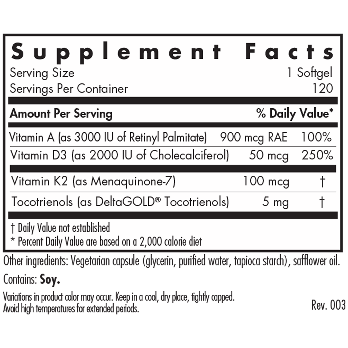 Vitamin D3 Complete Daily Balance with A and K2 120Softgels