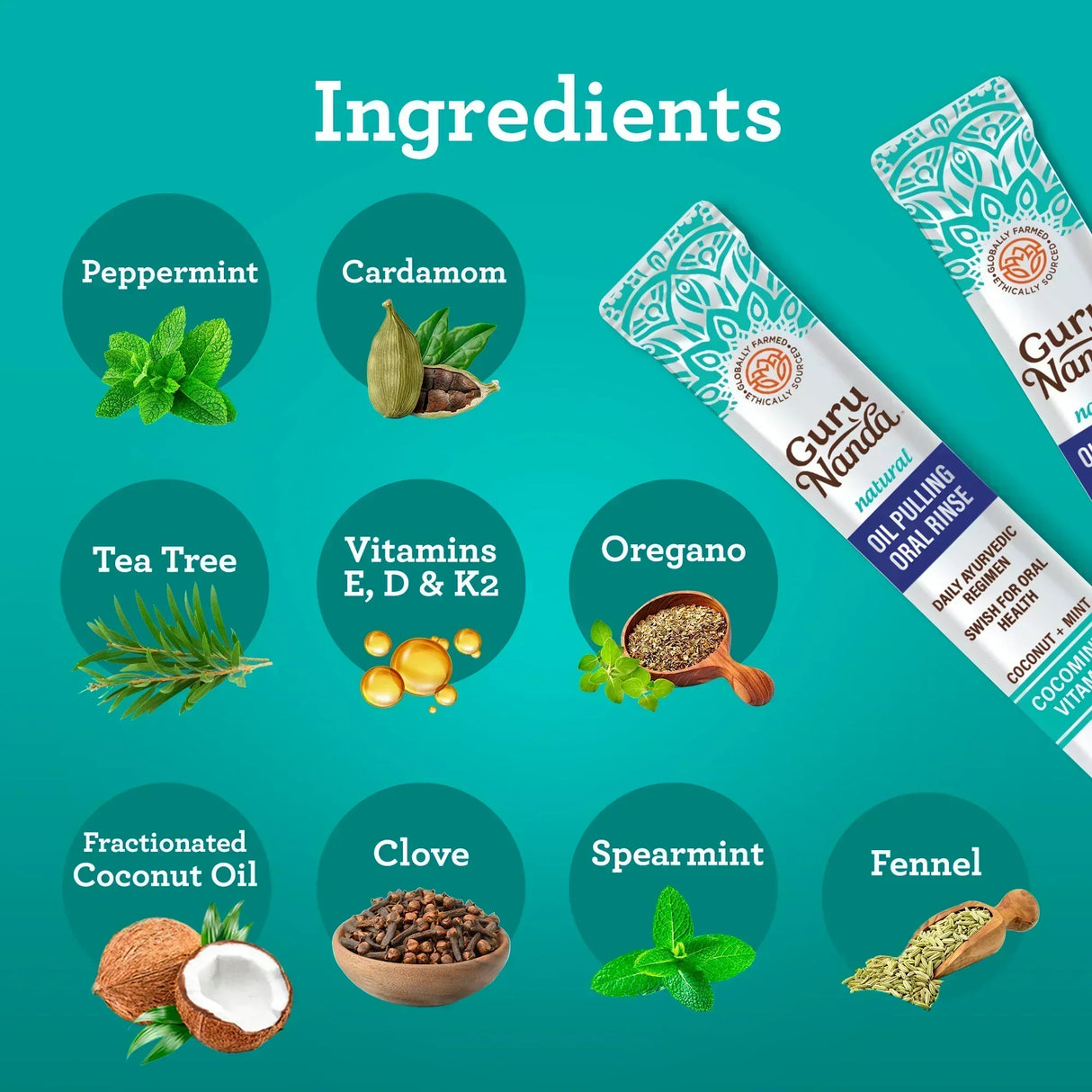 Cocomint Oil Pulling Travel Sachets with Natural Essential Oils & Vitamins