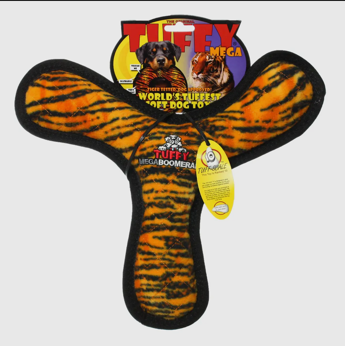 Tuffy Mega Boomerang Tiger, Durable, Tough, Squeaky Dog Toy