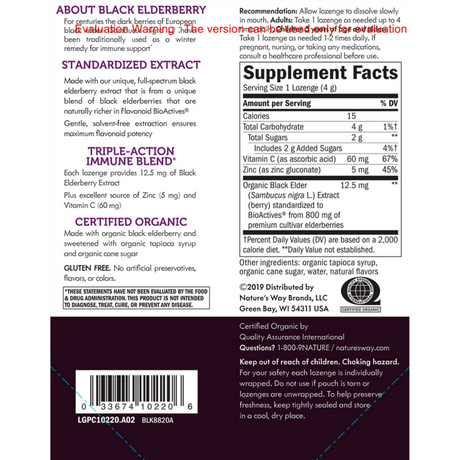 Organic Sambucus Zinc Lozenges 24 Lozenges