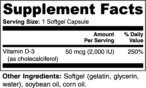 Vitamin D3 (2,000 IU) - A Natural Dietary Supplement