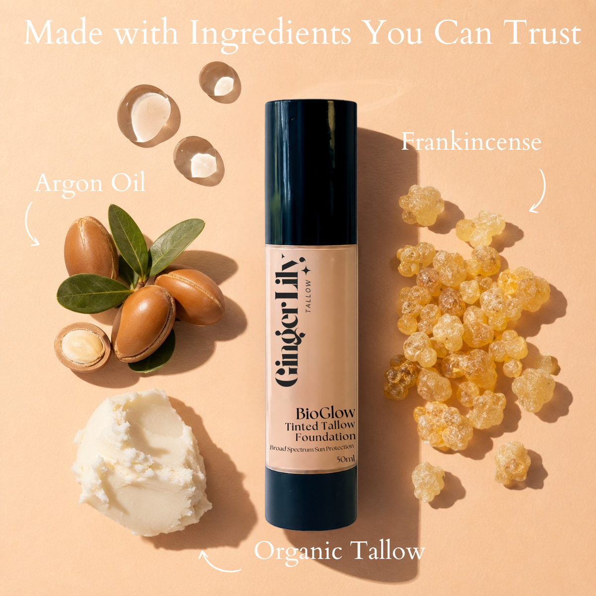 Ginger Lily Tallow BioGlow Tinted Tallow Foundation - Moisturizer with Mineral Sun Protection