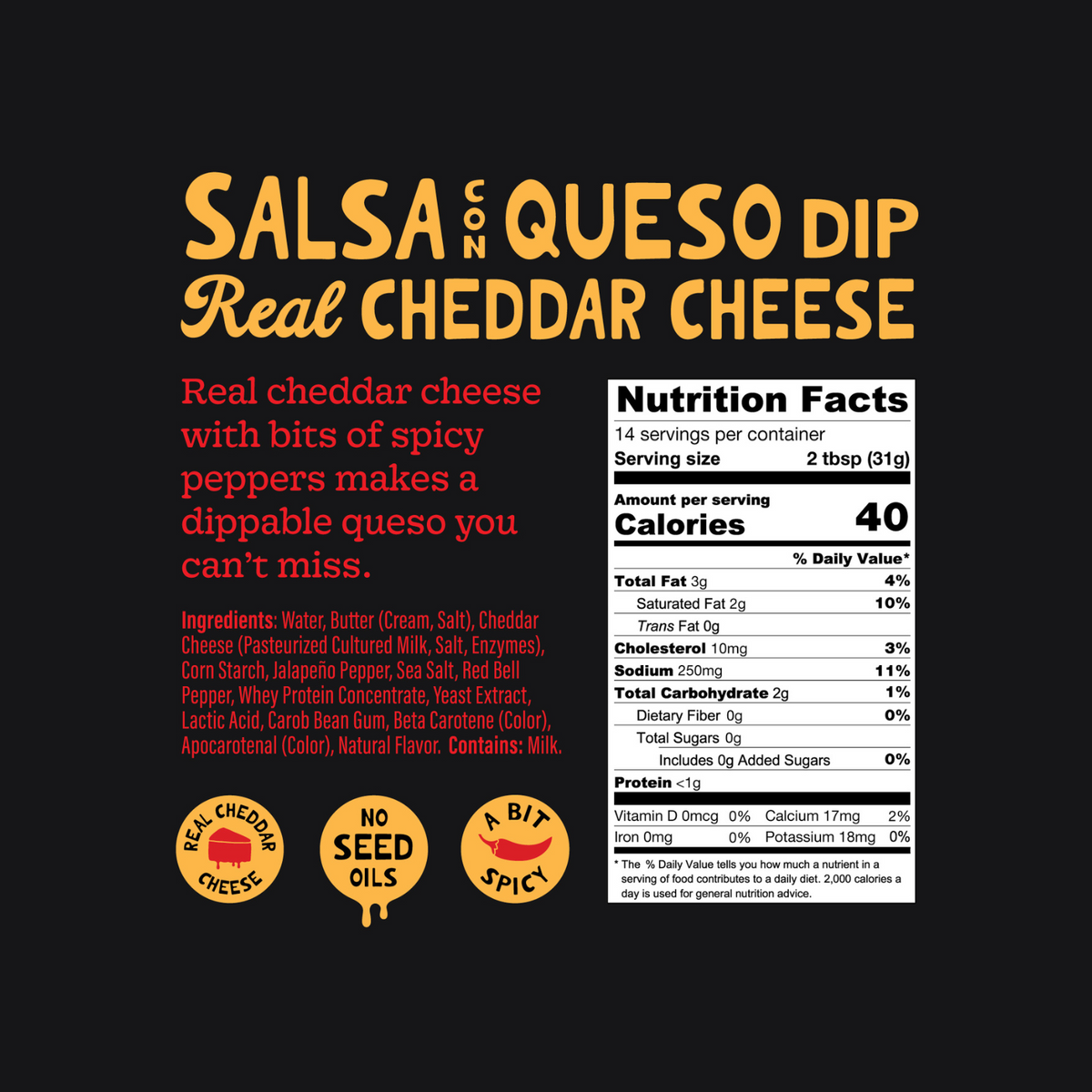 Drippy Dip Salsa Queso Dip – Real Cheddar & Peppers, Medium Heat