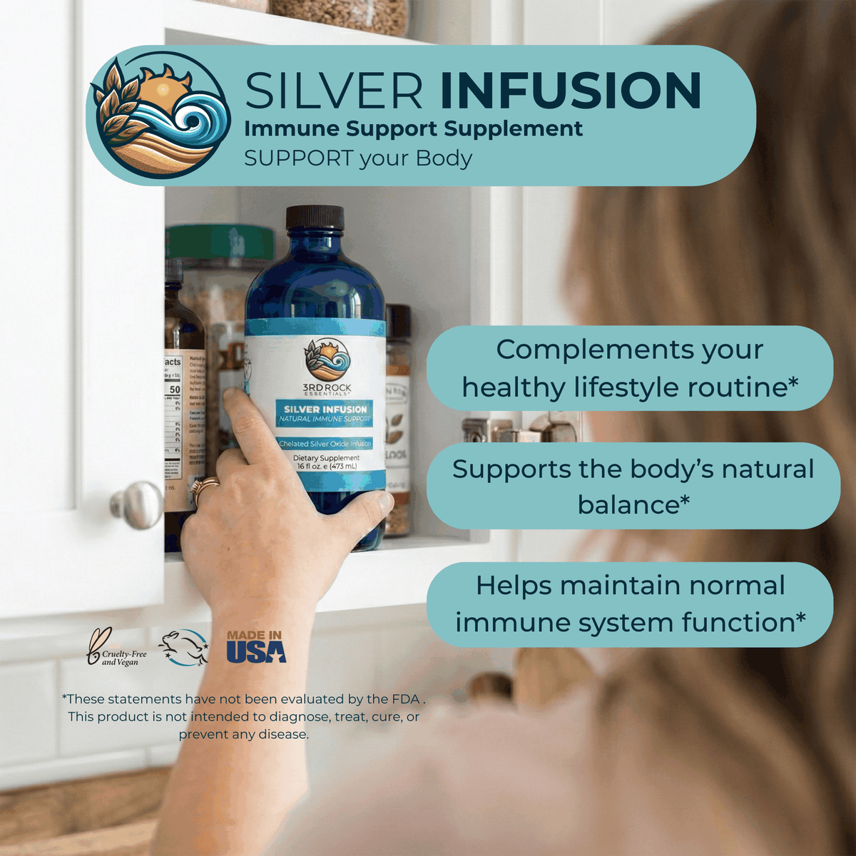 3rd Rock Essentials 3rd Rock Essentials Silver Infusion – 150 PPM Chelated Silver Oxide Complex Supplement– 16 fl oz
