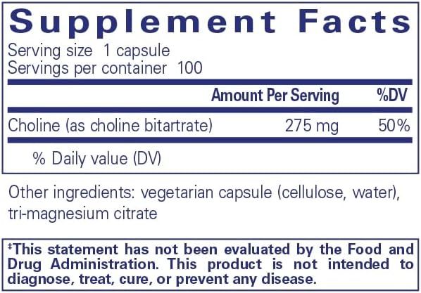 Choline (Bitartrate) 275 Mg 100 Capsules