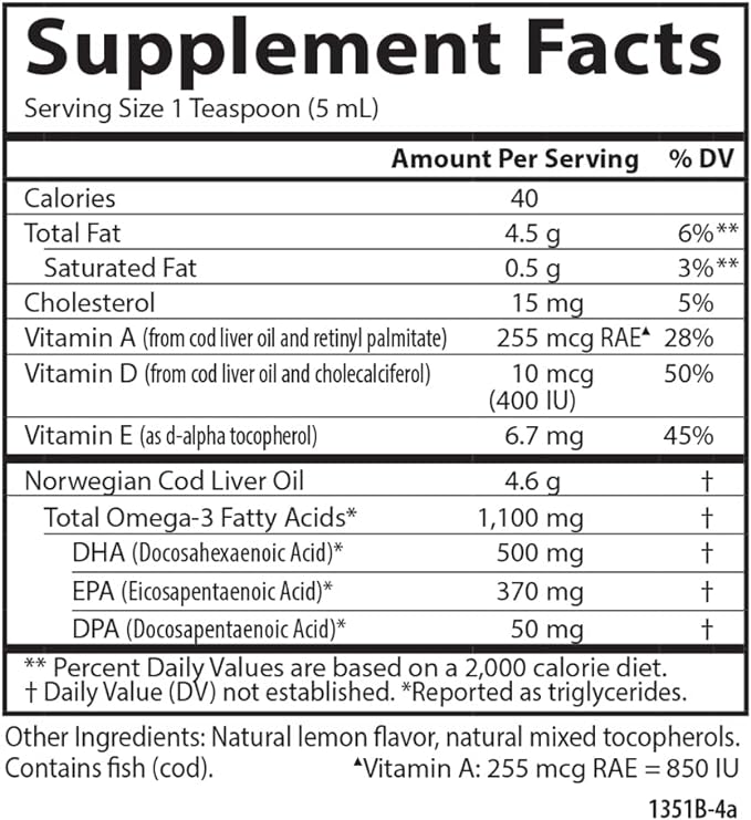 Norwegian Cod Liver Oil 8.4 Oz Liquid Lemon