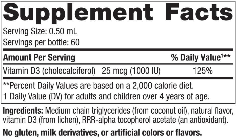 Vitamin D3 Vegan 1000 IU 1 Oz Liquid Apple