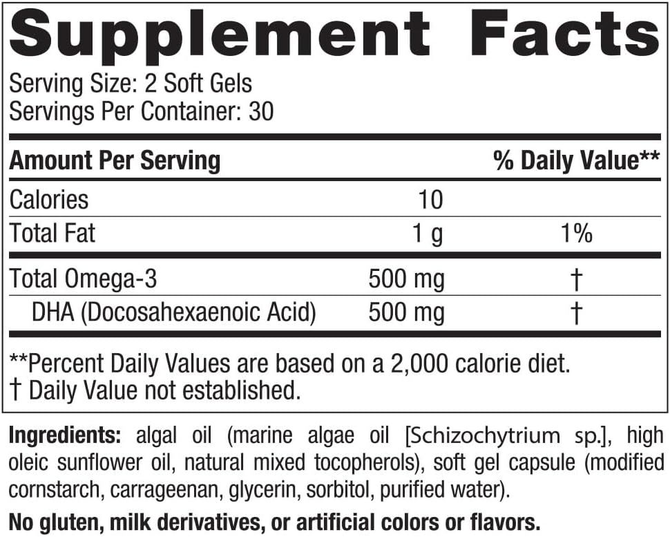 Algae Dha 500 MG 60 Veggie Softgels Unflavored