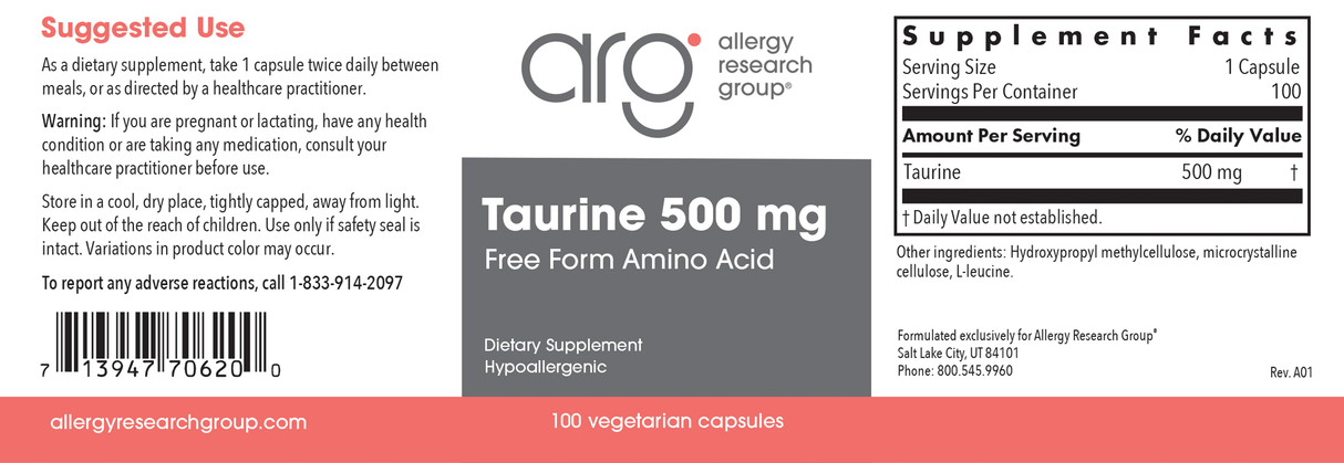 Taurine 500 MG 100Veggie Caps