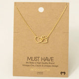 Gold Dipped Dog Paw Heart Cutout Pendant Necklace