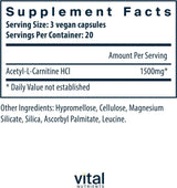 Acetyl L-Carnitine 500 Mg 60 Capsules