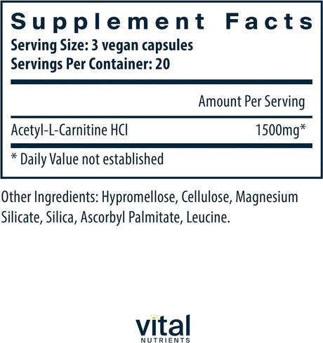 Acetyl L-Carnitine 500 Mg 60 Capsules