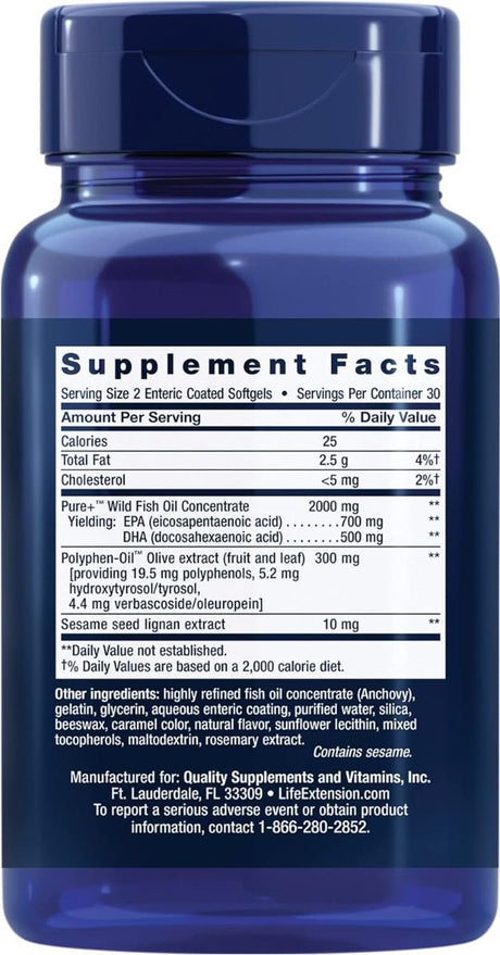 Super Omega-3 EPA/DHA with Sesame Lignans & Olive Fruit Extract (Enteric Coated) Softgels