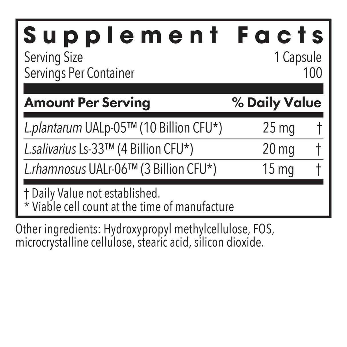 Lactobacillus Plantarum / Rhamnosus / Salivarius 100Veggie Caps