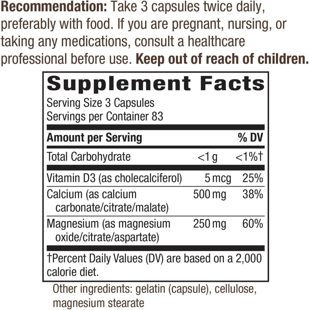 Calcium Magnesium & Vitamin D 250Capsules