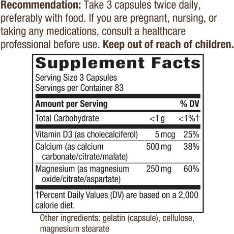 Calcium Magnesium & Vitamin D 250Capsules