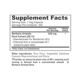 NusaPure Berberine HCI 20:1 Extract, 225 mg - 200 Veggie Caps - (Vegetarian, Non-GMO, Vegan)