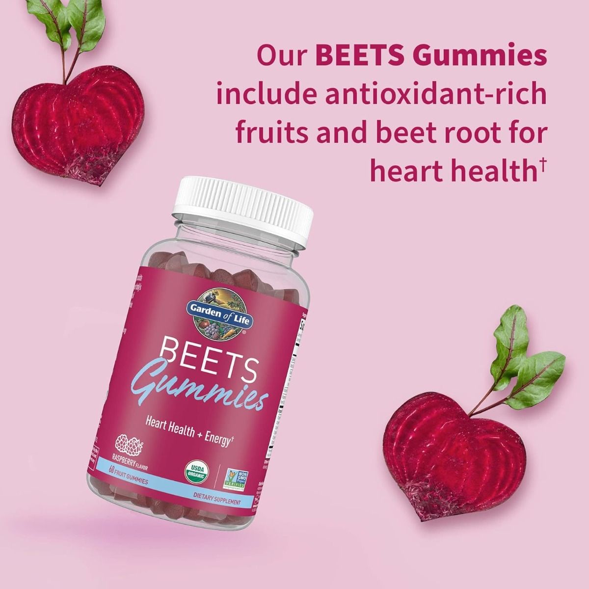 Beets Gummies Heart Health + Energy 60 Gummies Raspberry