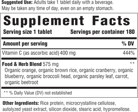 Vitamin C-400 (ascorbic acid with organic orange) 400 MG 180 Tablets