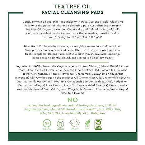 Tea Tree Oil Facial Cleansing Pads 50 Pads