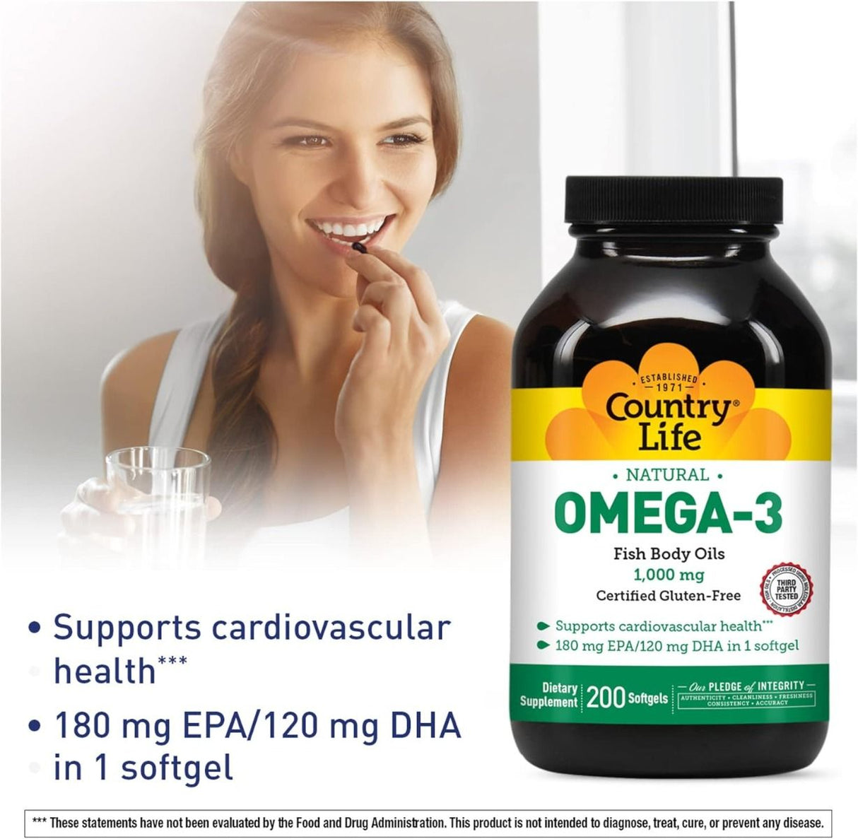 Omega-3 Fish Oil 1000 MG 200 Softgels