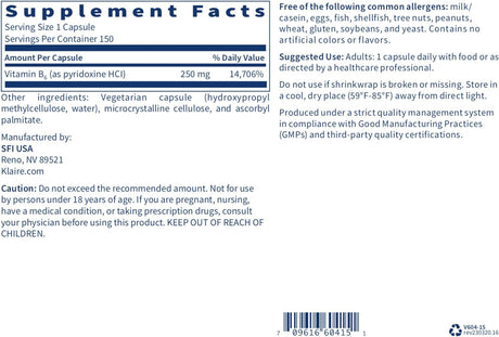 Vitamin B6 250 MG 150 Veggie Caps