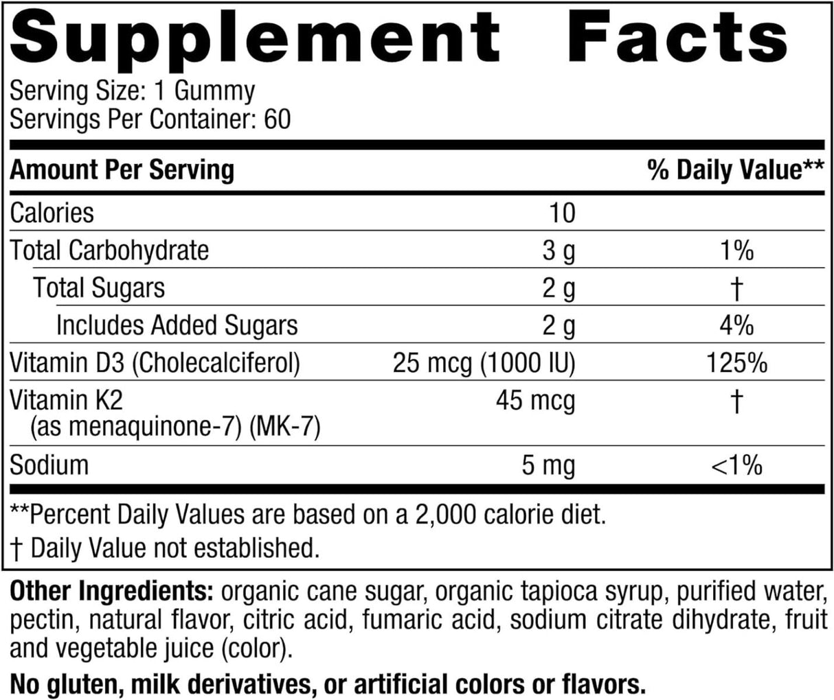 Vitamin D3 + K2 Gummies 1000 IU 60 Gummies Pomegranate