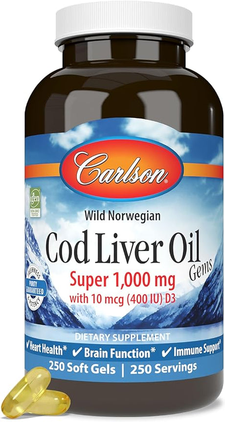 Carlson, Cod Liver Oil Gems Super - 1000 MG 250 Softgels