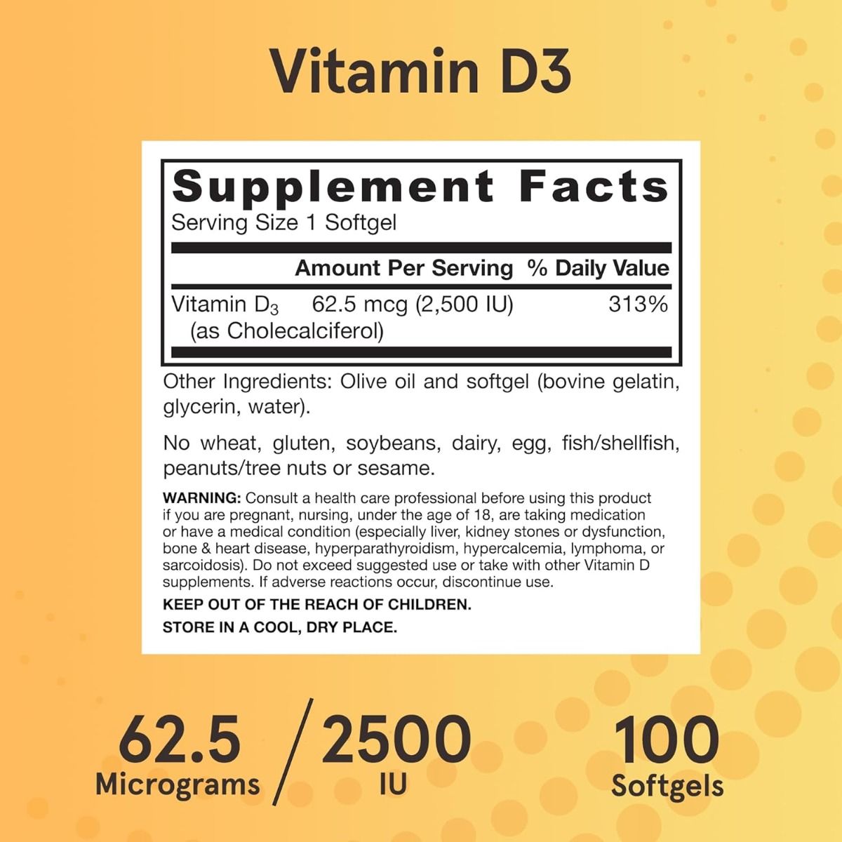 Vitamin D3 2500 IU 100 Softgels