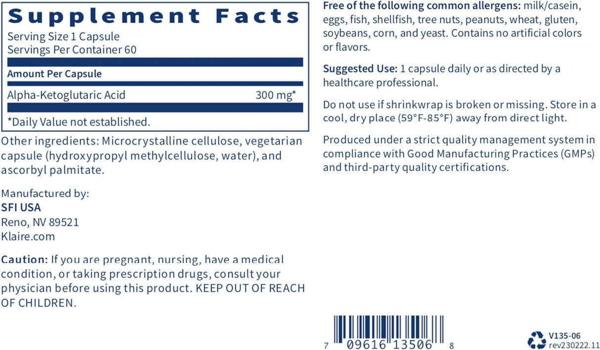 Alpha-Ketoglutaric Acid 300 MG 60 Veggie Caps