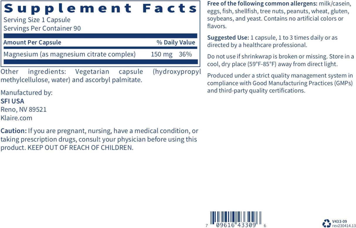 Magnesium Citrate 150 MG 90 Veggie Caps