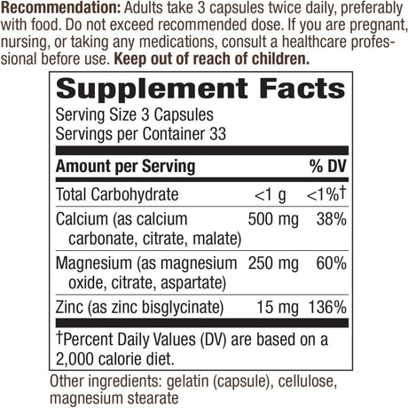 Calcium Magnesium & Zinc 100 Capsules