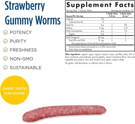 Nordic Omega-3 Gummy Worms 30 Gummies Strawberry