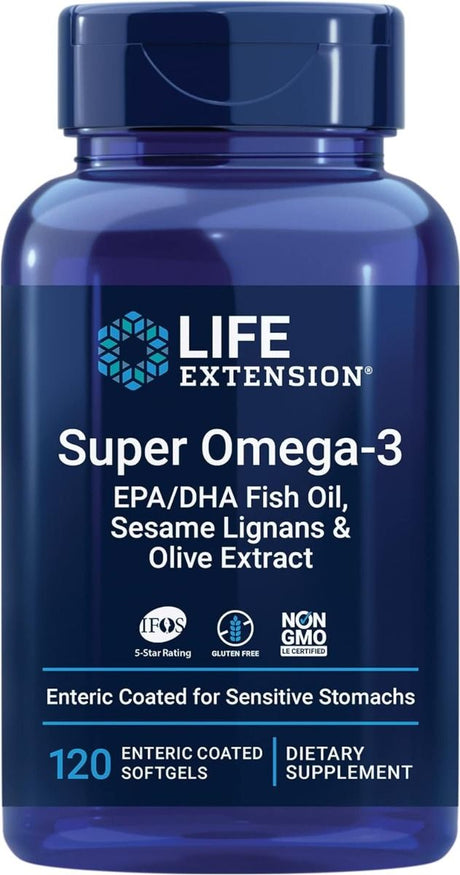 Super Omega-3 EPA/DHA with Sesame Lignans & Olive Fruit Extract (Enteric Coated) Softgels