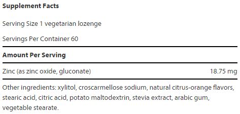 Zinc Lozenges (Citrus-Orange Flavor) 60 Veg Lozenges