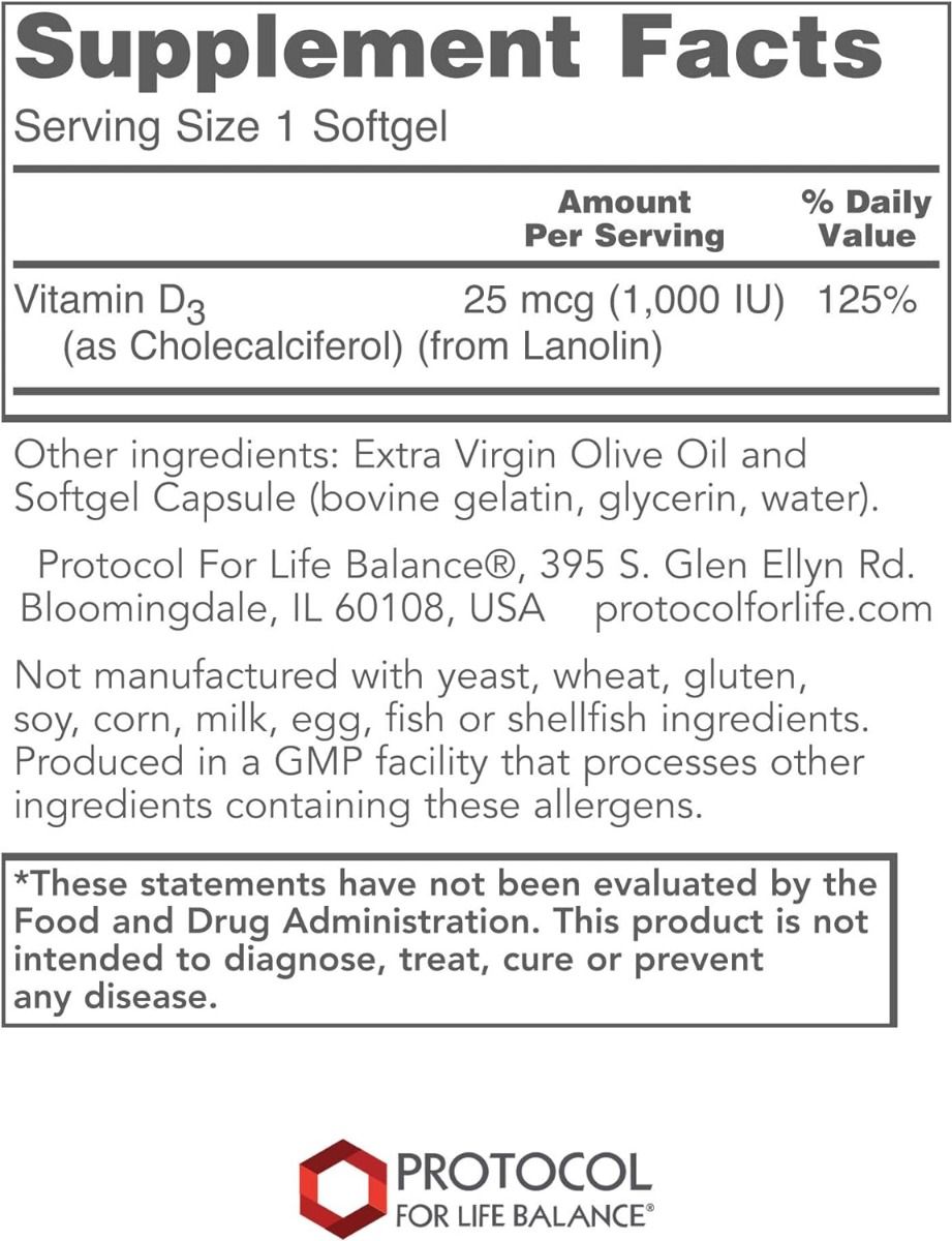 Vitamin D3 1,000 IU 120 Softgels