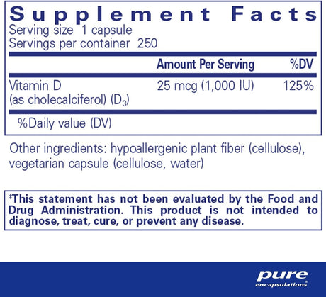 Vitamin D3 1000 IU 250 Capsules