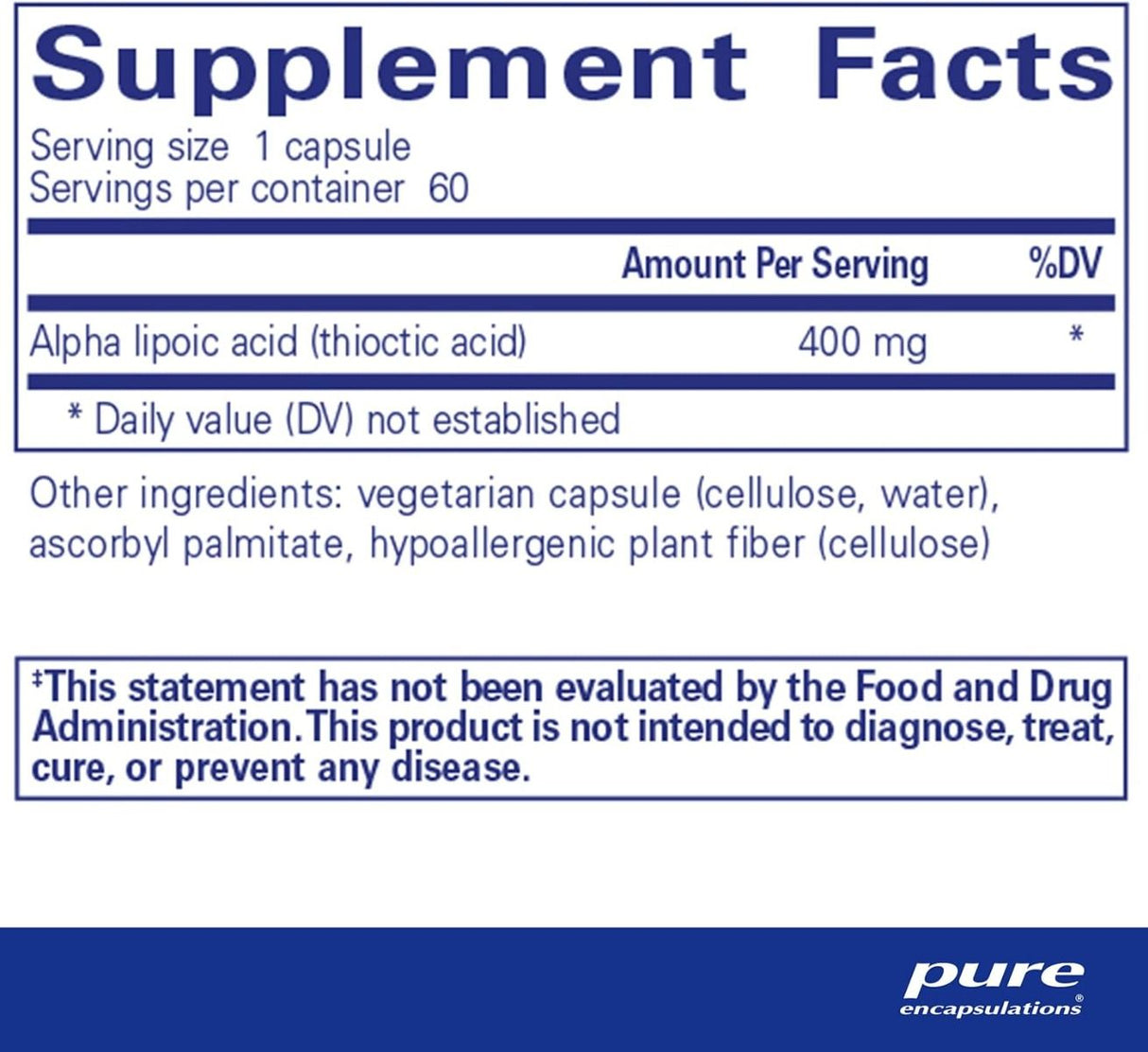 Alpha Lipoic Acid 400 Mg 60 Veggie Caps