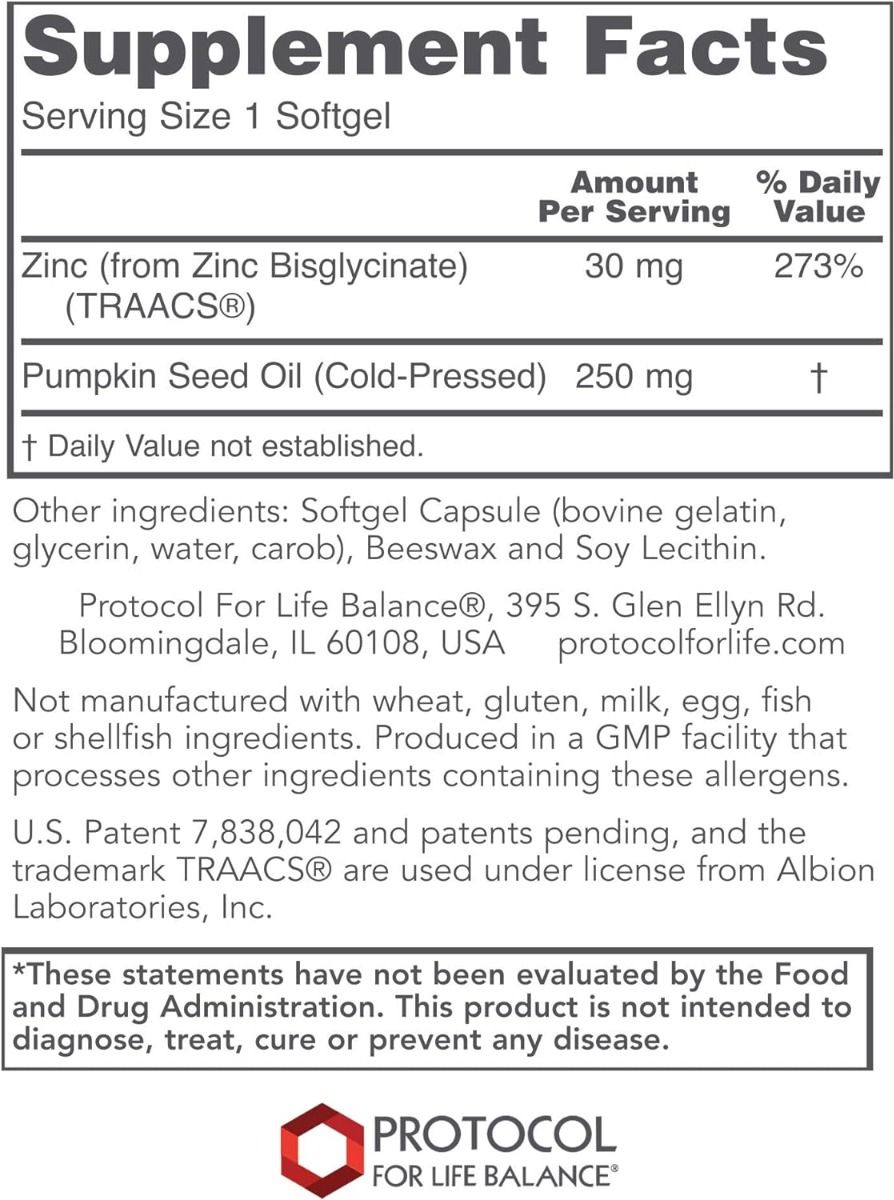 Zinc Glycinate 30mg Albion TRACCS Zinc 120 Softgels