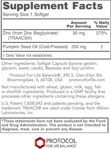 Zinc Glycinate 30mg Albion TRACCS Zinc 120 Softgels