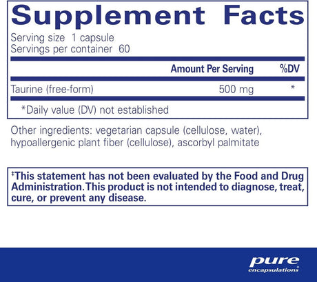 Taurine 500 MG 60 Veggie Caps