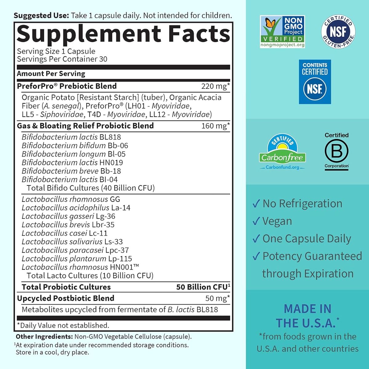 Dr. Formulated Probiotics Gas & Bloating 50 Billion 30 Veggie Caps