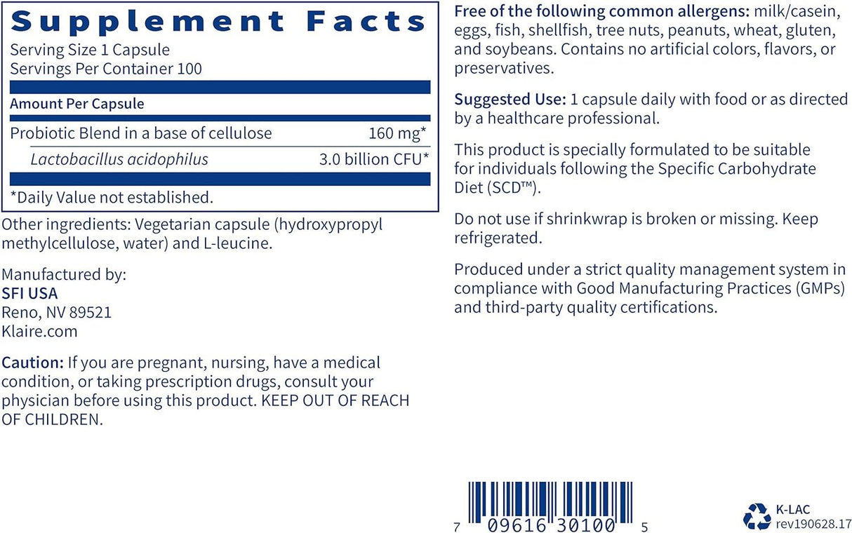 L-Acidophilus SCD Compliant 100 Veggie Caps