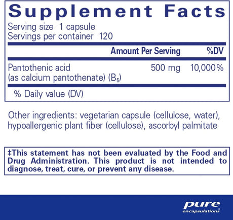 Pantothenic Acid 500 Mg 120 Veggie Caps